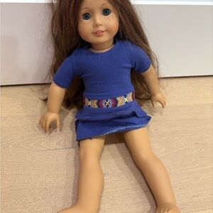 American Girl Doll in Blue Dress with Colorful Belt